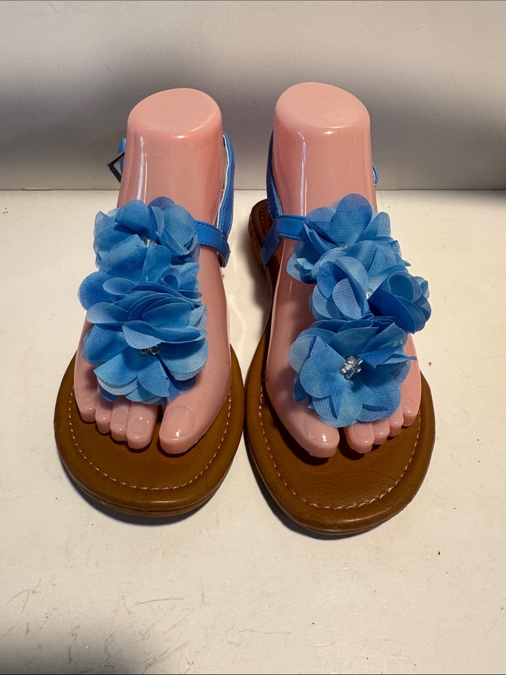 Women's Blue Floral Toe-Post Sandals with Brown Footbed